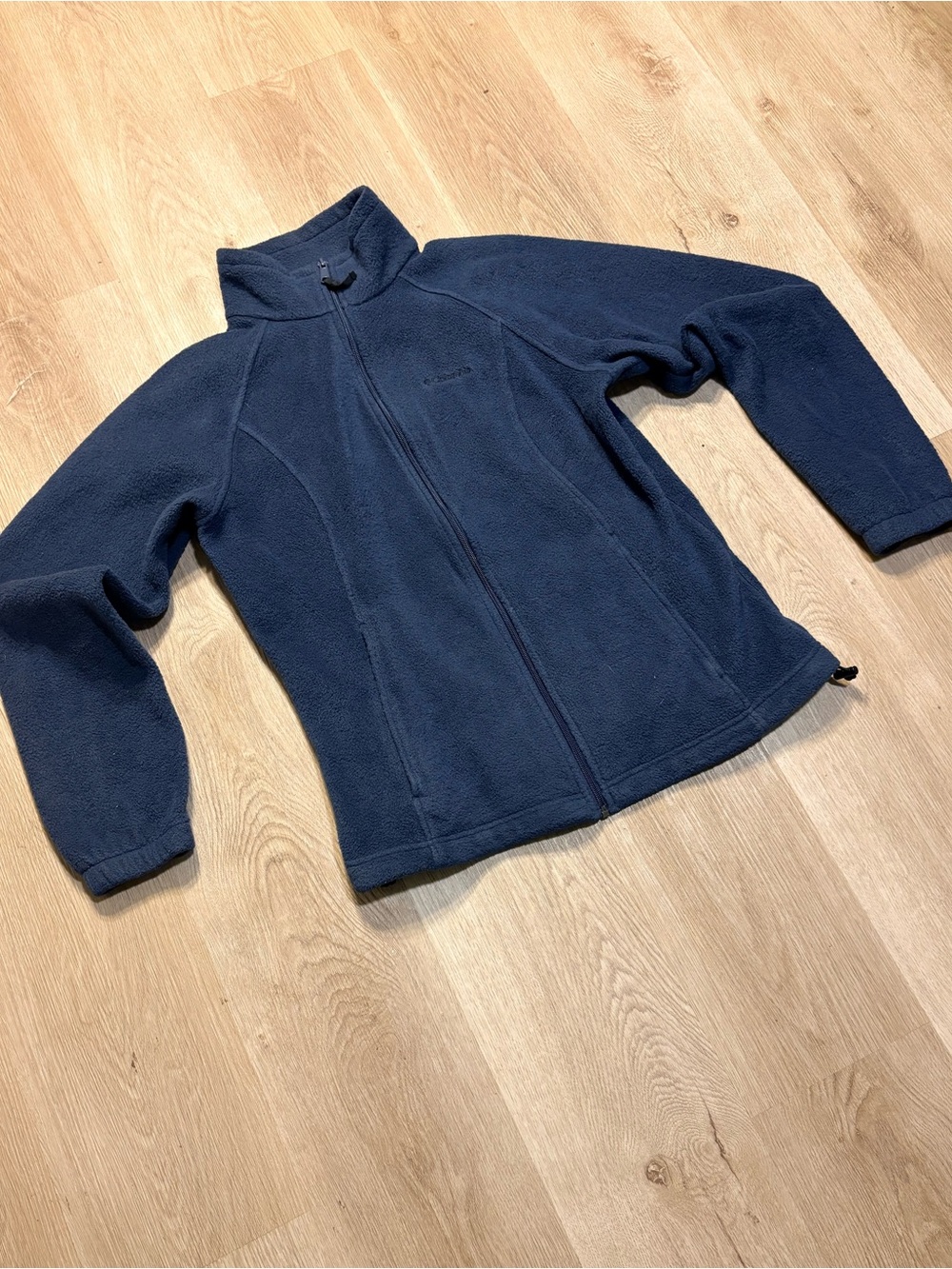 Columbia Navy Blue Fleece Zip Up Jacket Womens Size Large Winter Gorpcore Hiking